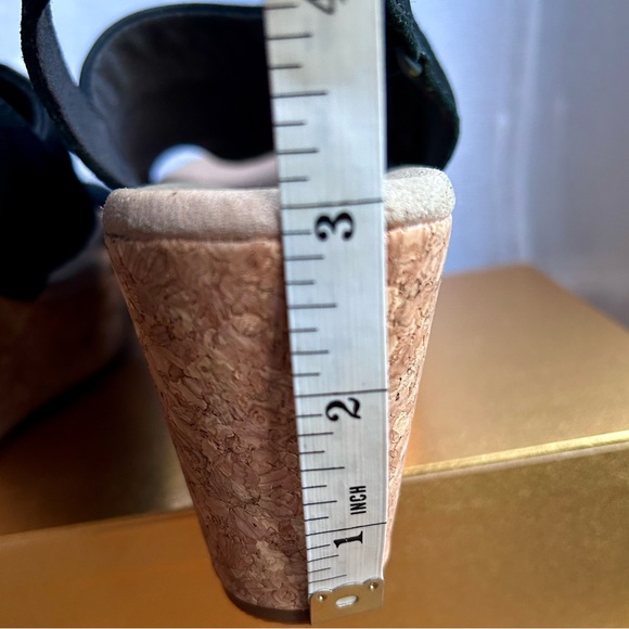 Clarks Annadel Ivory Cork Wedge 3" Platform Heel Black Leather Sandals - Picture 8 of 8